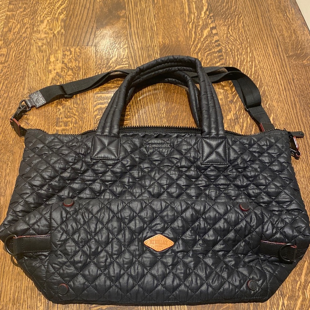 MZ Wallace Black Quilted Nylon Tote with Removable Strap